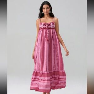 Summer Tunic Playful Boho Prints Pink and Red Flowey Maxi Dress Crochet Top